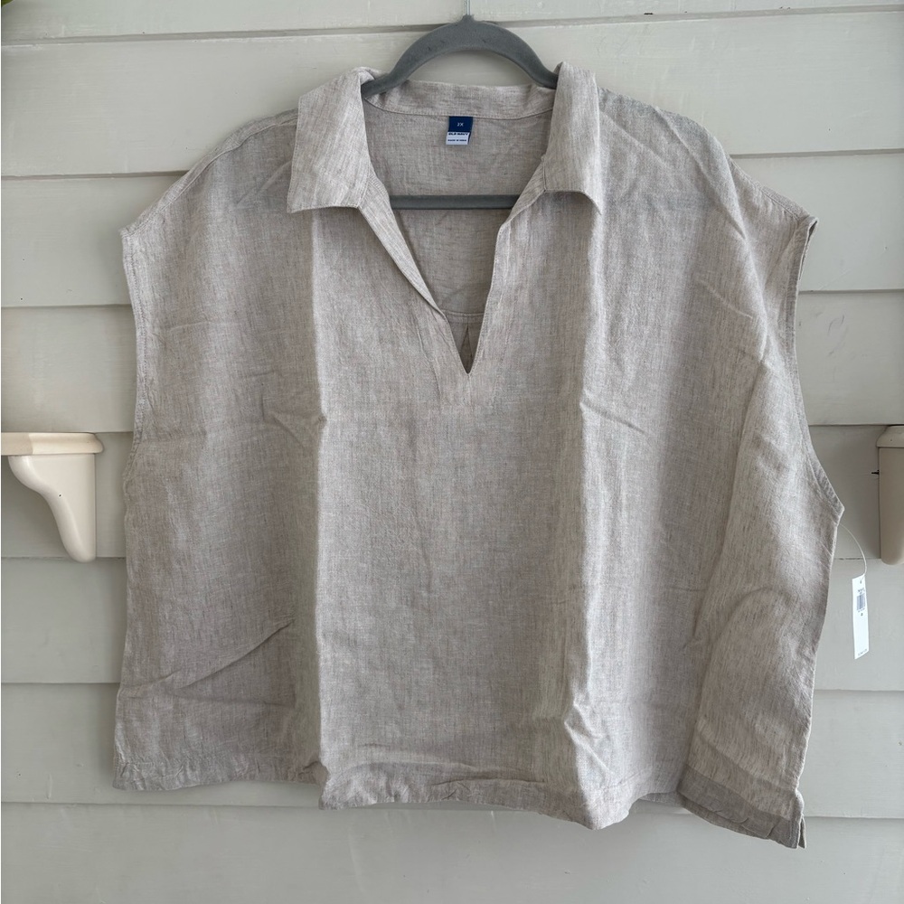Old Navy Linen Blend Popover Top Natural Beige Women’s Size 2X NWT